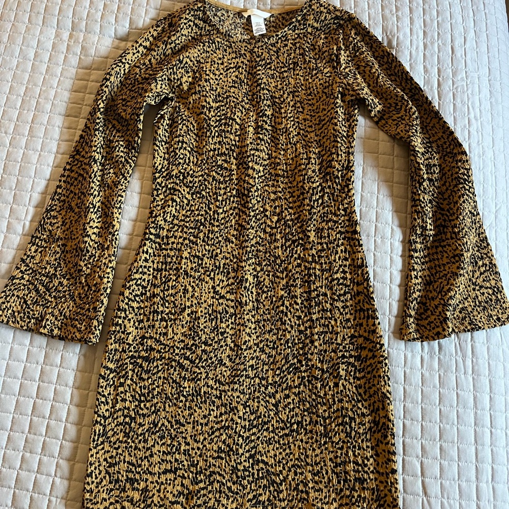 H&M Leopard Print Crepe Light Mid Dress Women's XS Leopard Boho Retro 90s Y2K